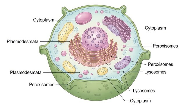 Detailed Labeled Diagram of Plant Cell Organelles and Structure.