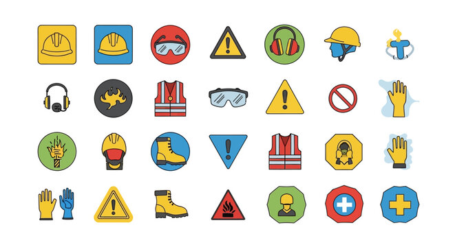 Construction warning signs and symbols.