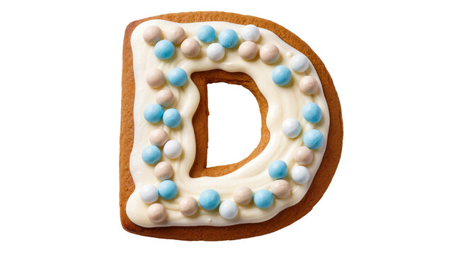 Decorated Dunkin Donuts Letter D Cookie with White Icing and Sprinkles