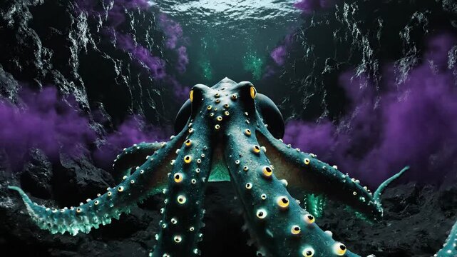 Alien Octopus with Multiple Eyes in the Underwater Realm