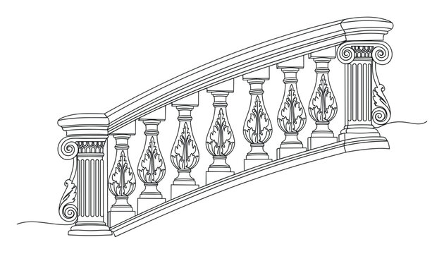 Elegant classical balustrade and staircase railing line drawing for architectural projects, decorative design elements, and historical building blueprints.