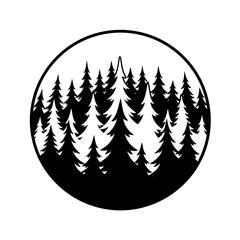 Obraz premium Circular Silhouette of Dense Evergreen Forest Landscape.