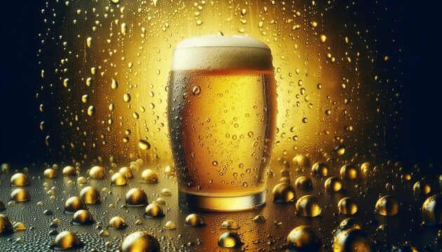 Water droplets or beer; abstract champagne background or a background made of raindrops