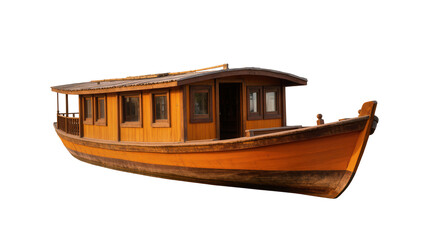 Fototapeta premium Vintage wooden houseboat with multiple windows and balcony