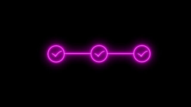 Neon checkmark checklist glowing pink on black background checklist neon checkmark.4k motion graphics video animation.