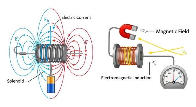 Diagram Illustrating Electromagnetic Induction with Solenoid and Magnet.
