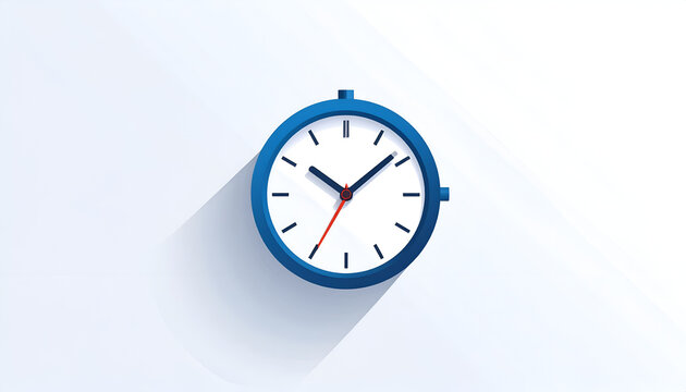 Blue clock showing ten past ten o'clock in flat vector style on white background