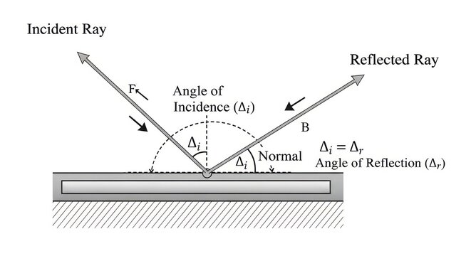 Diagram of Law of Reflection Showing Incident and Reflected Rays.