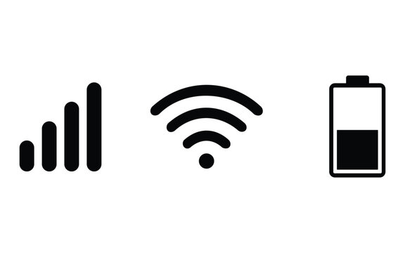 iPhone iOS Status Bar Icon Set Vector with WiFi, Battery, Cellular Signal, and Time Indicators for Mobile UI Design