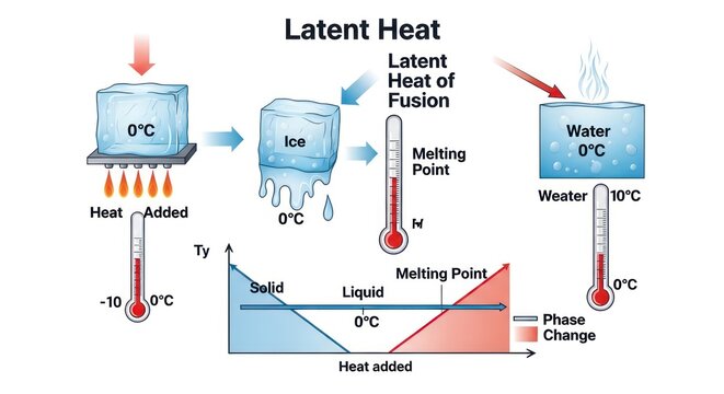 Diagram Showing Latent Heat of Fusion During Ice Melting Process.
