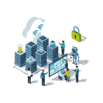 Isometric Smart City with Cloud Computing and Data Security.