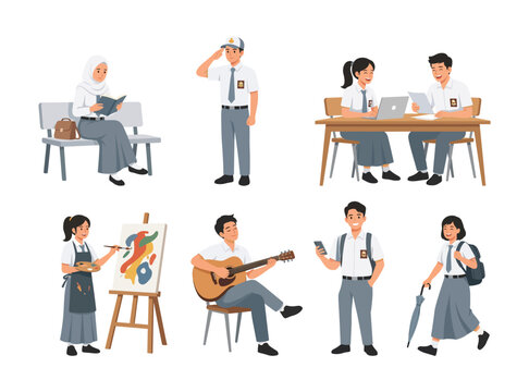 High School Students Daily Activities Studying Painting Music and Learning Together