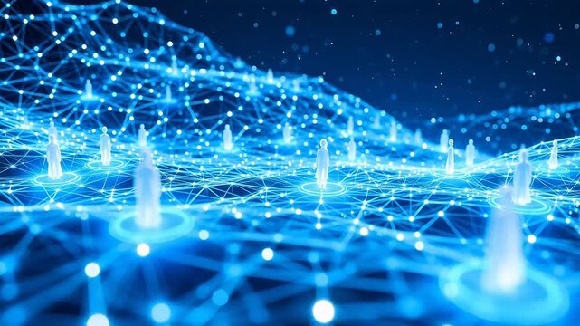 Digital network with human figures for Digital Transformation and Cyber Infrastructure