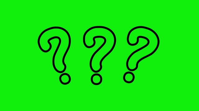 Animated Black Outline Question Marks on Green Screen Background (Chroma Key) for FAQ and Confusion Concept