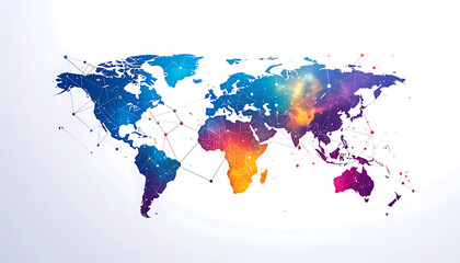Fototapeta premium Global network map illustration in gradient colors connecting continents; world data