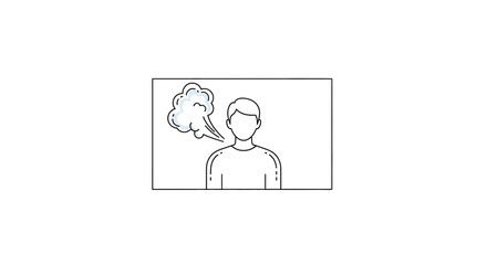 Fototapeta premium Man exhaling steam or smoke, representing stress, anger, or relief, line art icon