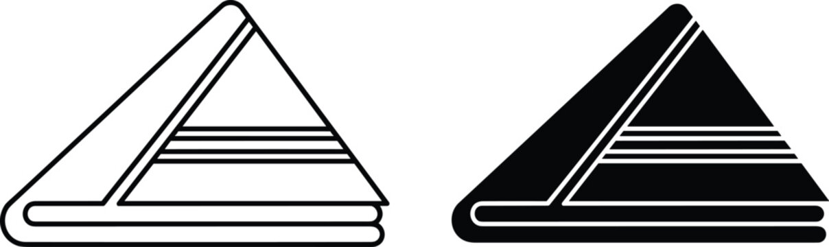 Triangle sandwich icon, geometric layered design, abstract folded shape, black and white outline, modern graphic element illustration