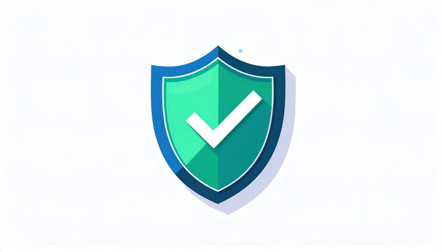 Green shield with checkmark icon security guarantee symbol in flat vector illustration