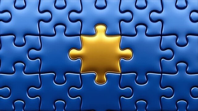 Merger and acquisition concept of complete golden puzzle piece.