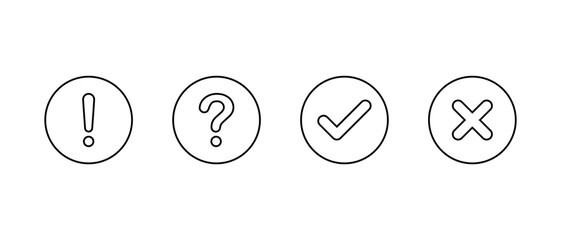 Exclamation, question, check, and cross outline icon in circular line. Attention, inquiry, approve, and reject symbol © ElsaNur