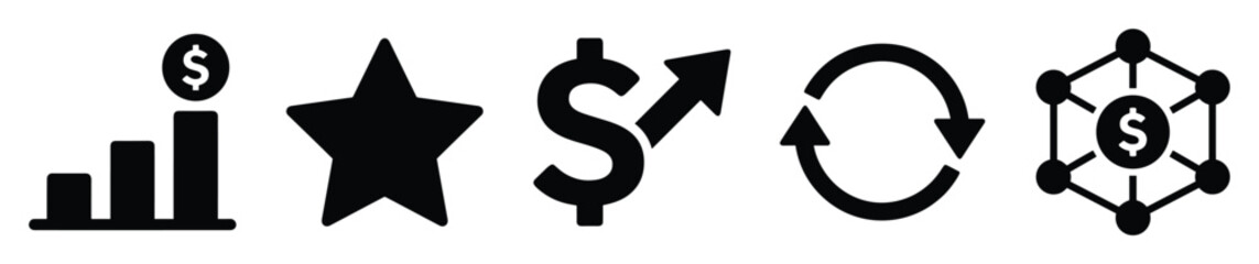 Fototapeta premium Financial business analytics and growth icons representing investment success, favorite elements, and economic network connections, ideal for corporate presentations and digital