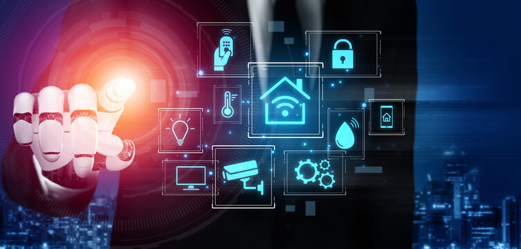 An AI assistant manages a smart home, providing intelligent automation. This central system learns user habits to optimize security, climate, and energy efficiency for the home. Fermion