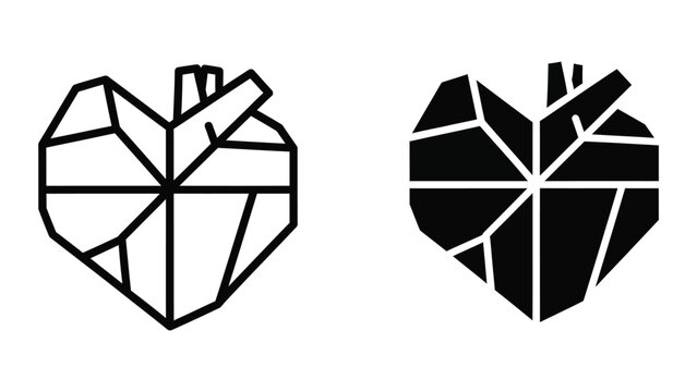 Contrast of geometric heart shapes with varying fill styles and symmetry lines