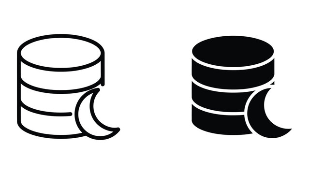 Contrast between a white and black cylindrical database with a crescent moon cutout