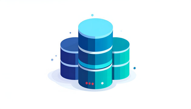 Isometric vector database server stack illustration in shades of blue and teal
