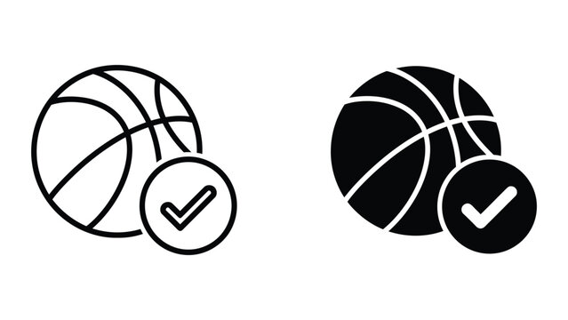 Basketball icons with confirmation checkmarks in contrasting styles