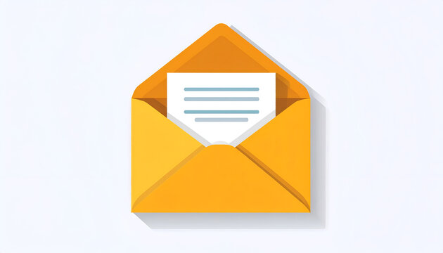 Open yellow envelope with white letter and blue lines flat vector illustration