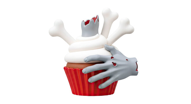 Macabre Cupcake with Zombie Hand and Bones