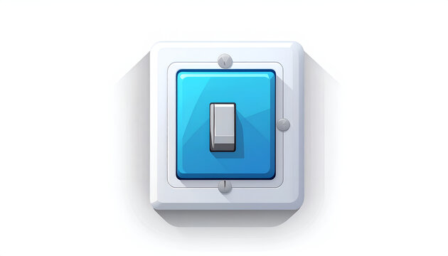 Blue light switch with modern design on white background for home electric control
