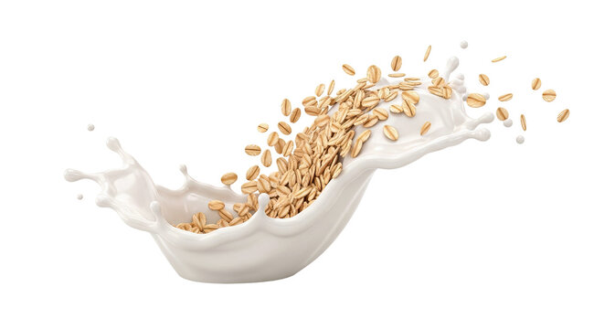 Oat flakes splashing into milk
