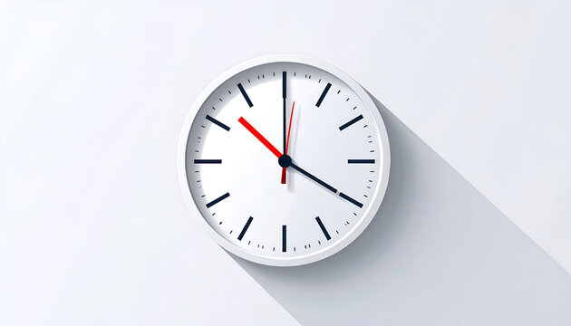 White clock showing ten o'clock on white background with shadow time concept