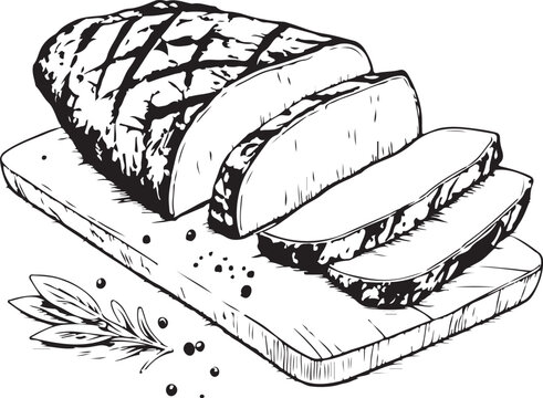 Tri-tip Steak (Grilled) Hand-drawn Sketch Drawing Vector Illustration, Line Linear Symbol Black and White Engraving, Isolated