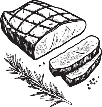 Tri-tip Steak Hand-drawn Sketch Drawing Vector Illustration, Line Linear Symbol Black and White Engraving, Isolated
