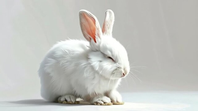 A cute, f white rabbit sitting on a plain white background, perfect for various design projects.