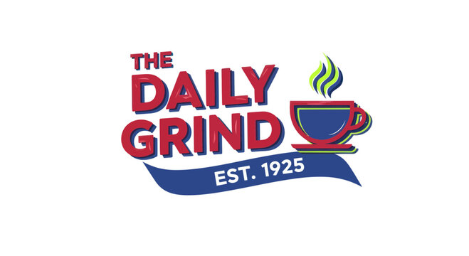 The Daily Grind Coffee Est. 1925 Logo with Steaming Cup