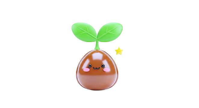 Cute smiling seed sprout with leaves and a star