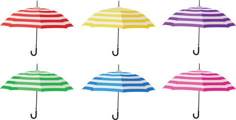 Fototapeta premium Striped Umbrella Collection Set Featuring Colorful Rain Protection Accessories with Classic Pattern Design for Weather and Outdoor Use
