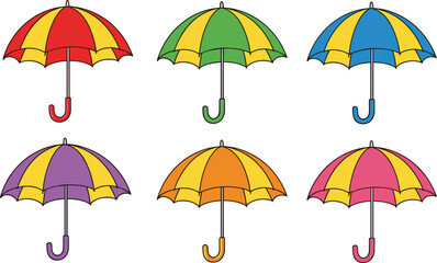 Obraz premium Colorful Umbrella Collection Set Featuring Rain Protection Accessories in Bright Multicolor Designs for Weather and Outdoor Use