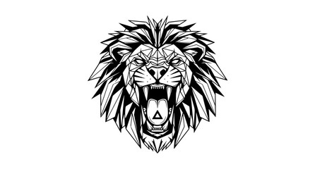 Obraz premium Geometric roaring lion head black and white abstract logo vector illustration isolated on white background