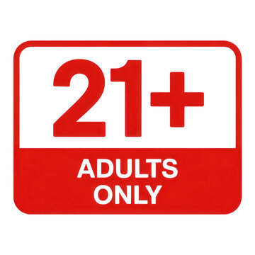 Red 21 plus adults only sign on transparent background