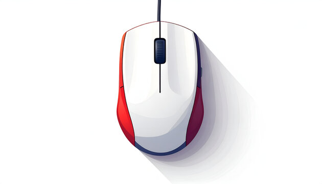 Top view illustration of computer mouse with red accents on a white backdrop