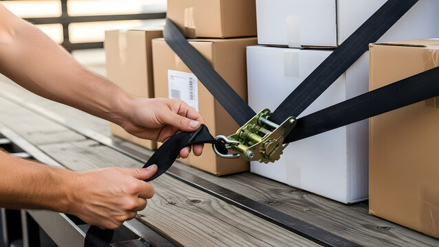 Securing Cargo with Ratchet Straps on a Truck Bed.