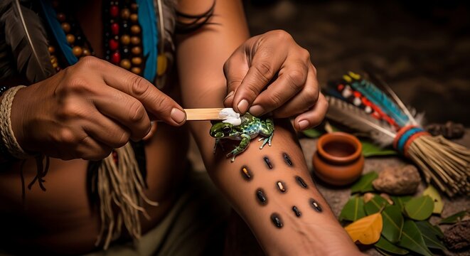 Traditional Ayurvedic Medicine - Applying Herbal Paste and Leeches for Healing.