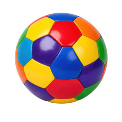 Fototapeta premium Colorful soccer ball illustration, rainbow football with hexagon panels, bright sports equipment icon for kids and games isolated on Transparent Background
