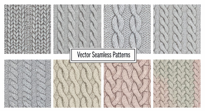 Vector Seamless Knitted Patterns Collection - Cable Knit Textures