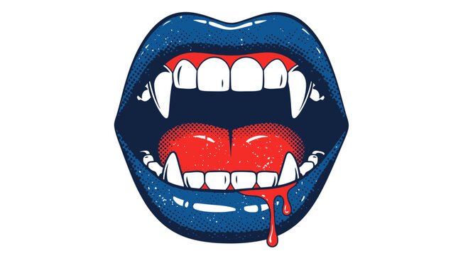 Vampire Mouth with Fangs and Dripping Blood